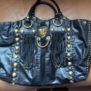 Gucci Babouska Black Leather Fringe Tote with Gold Hardware